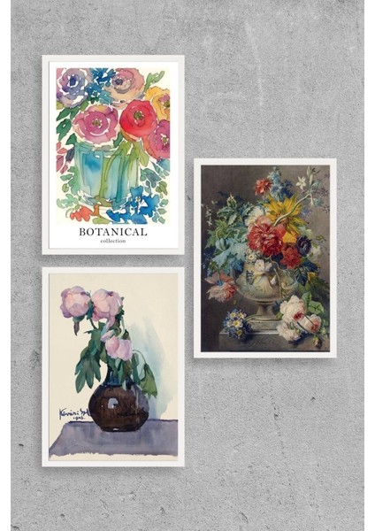 Çiçek Üçlü Ahşap Çerçeveli Tablo fiyatları