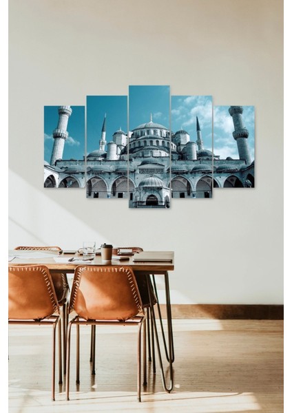Camii Manzarası 5 Parçalı Mdf Tablo
