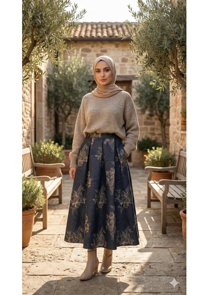 1038 Pile Detaylı Desenli Etek