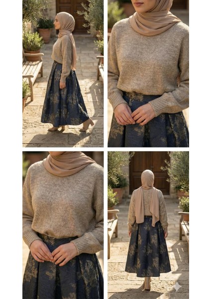 1038 Pile Detaylı Desenli Etek fiyatları