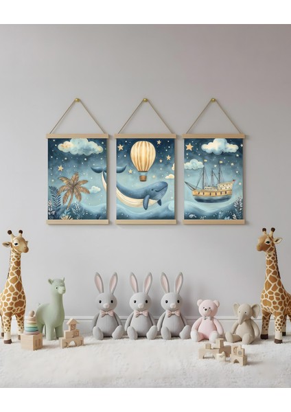 Gemi ve Balina Okyanus Temalı Soyut Kombin Soyut Kanvas Poster