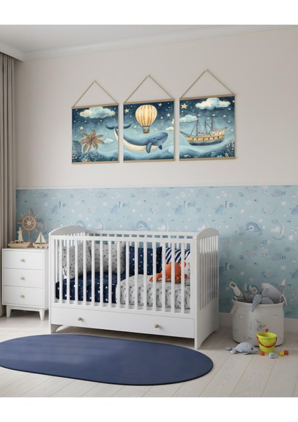 Gemi ve Balina Okyanus Temalı Soyut Kombin Soyut Kanvas Poster fiyatları