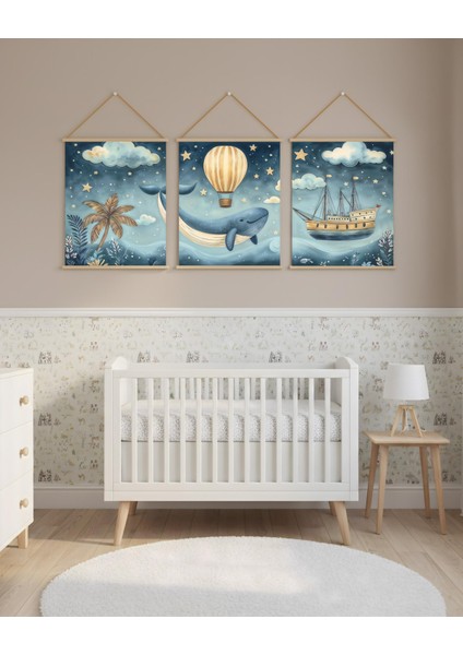 Gemi ve Balina Okyanus Temalı Soyut Kombin Soyut Kanvas Poster modelleri