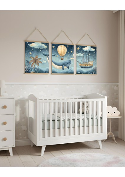 Gemi ve Balina Okyanus Temalı Soyut Kombin Soyut Kanvas Poster fırsatları