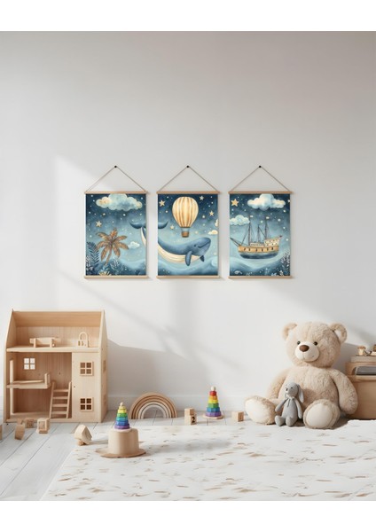 Gemi ve Balina Okyanus Temalı Soyut Kombin Soyut Kanvas Poster indirimleri