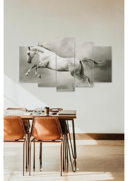 Beyaz At Manzarası 5 Parçalı Mdf Tablo