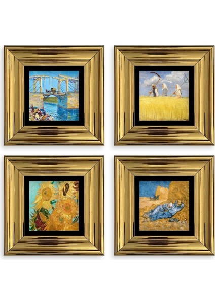 Van Gogh 4 Lü Set Çerçeveli Taş Tablo