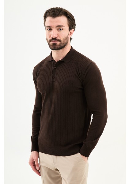 Fitilli Slim Fit Polo Yaka Erkek Triko Kazak modelleri