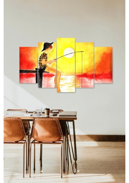 Balık Tutan Insan 5 Parçalı Mdf Tablo