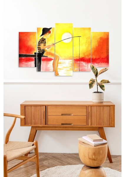 Balık Tutan Insan 5 Parçalı Mdf Tablo fiyatları