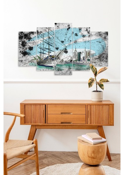 Deniz Manzarası Keşmekeş 5 Parçalı Mdf Tablo