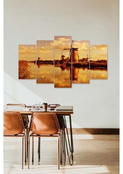 Deniz ve Rüzgar Gülü 5 Parçalı Mdf Tablo