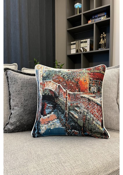 Kırlent Jakarlı Dokuma Goblen Kumaş - 45x45cm Biyeli Çift Taraflı Dekoratif Kırlent Kılıfı modelleri