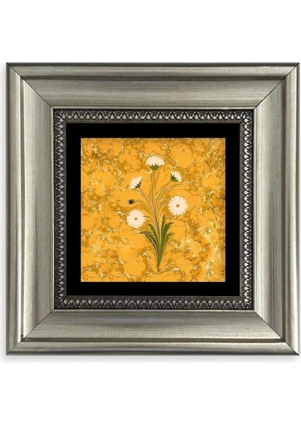 Ebru Sanatı Çiçek Çerçeveli Taş Tablo