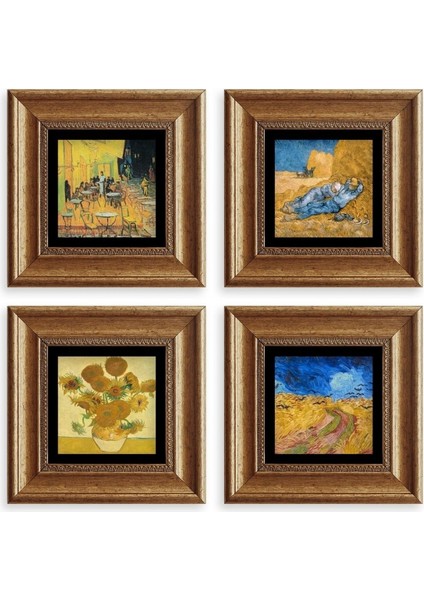 Van Gogh 4 Lü Set Çerçeveli Taş Tablo