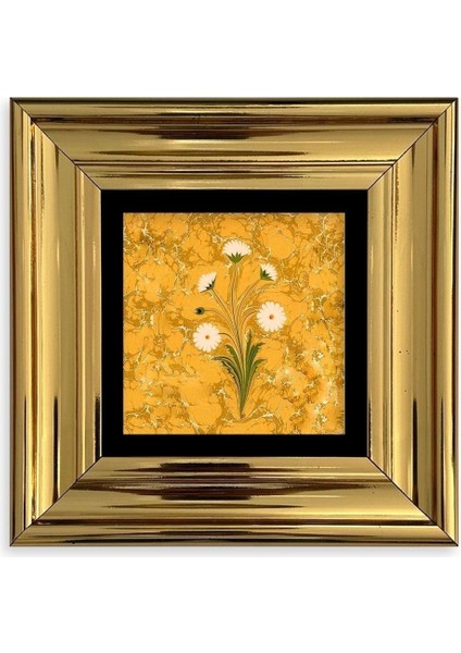 Ebru Sanatı Çiçek Çerçeveli Taş Tablo