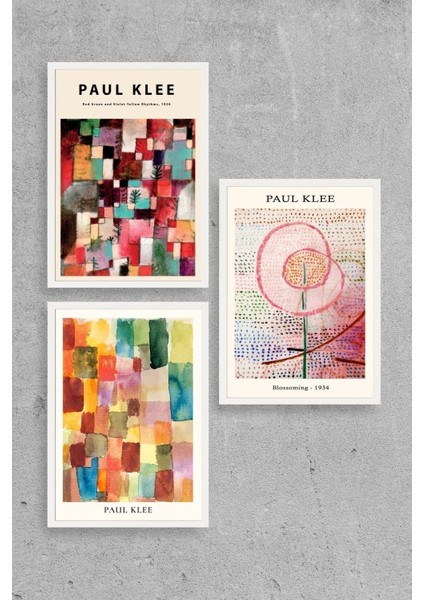 Paul Klee Üçlü Ahşap Çerçeveli Tablo