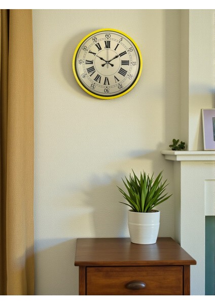 Zentime 36 cm Sarı Dekoratif Duvar Saati