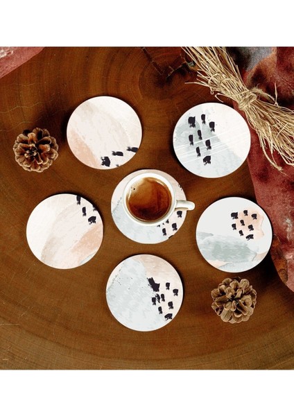 6 Adet Desenli Mdf Bardak Altlığı