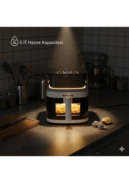Yeni Nesil 5lt Renkli Menü Air Fryer, 10 Pişirme Modu, Akıllı ve Sesli Uyarı