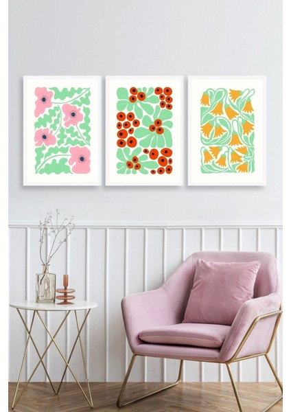 Çiçekler Üçlü Ahşap Çerçeveli Tablo fiyatları