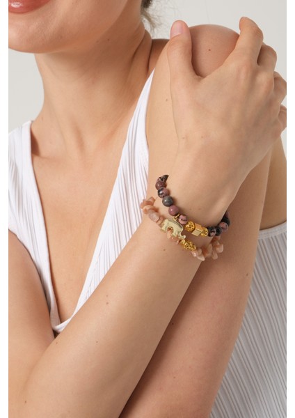 Rodonit Doğal Taşlı Ikili Bileklik