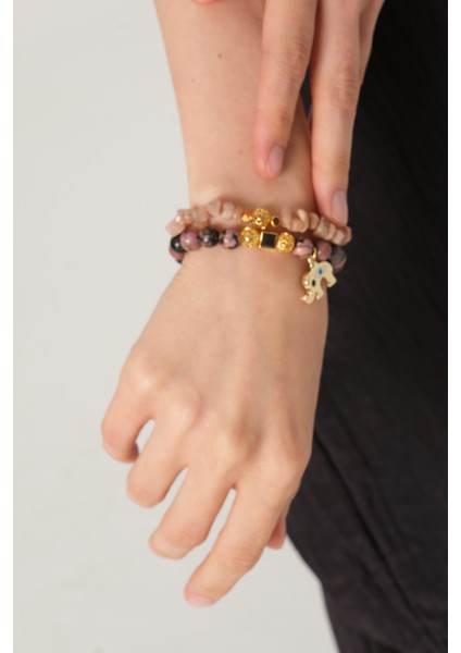 Rodonit Doğal Taşlı Ikili Bileklik fırsatları