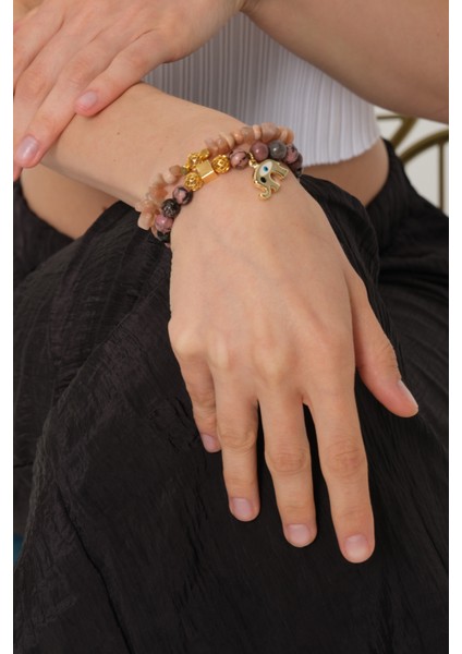 Rodonit Doğal Taşlı Ikili Bileklik indirimleri