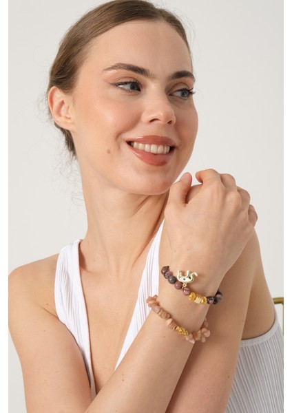 Rodonit Doğal Taşlı Ikili Bileklik