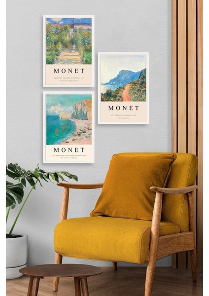 Monet Üçlü Ahşap Çerçeveli Tablo modelleri