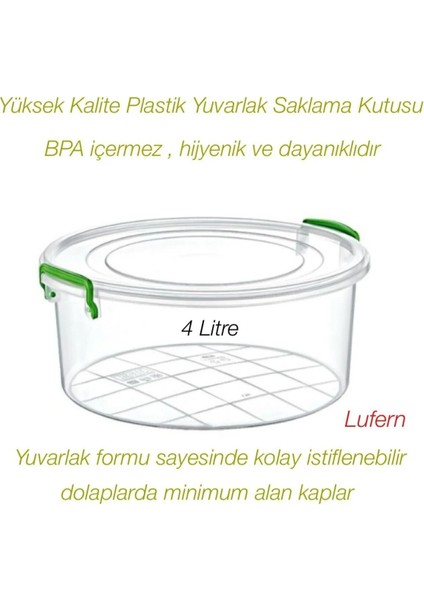Yüksek Kalite Plastik Yuvarlak Saklama Kutusu 4 Litre Salata Kuru Gıda Hazır Yemek Sıvı Geçirmez