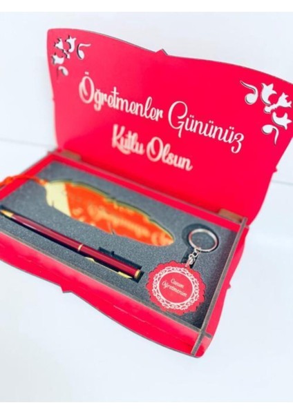 Öğretmenler Gününe Özel Tasarımlı Ahşap Kutu Kalem , Ayraç ve Anahtarlık Seti