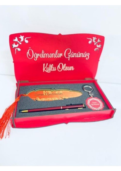 Öğretmenler Gününe Özel Tasarımlı Ahşap Kutu Kalem , Ayraç ve Anahtarlık Seti fiyatları