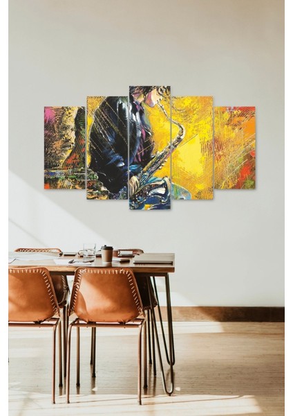 Erkek Müzik Saksafon 5 Parçalı Mdf Tablo