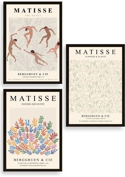 Matisse Üçlü Ahşap Çerçeveli Tablo