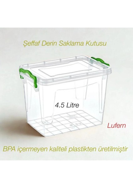 Pratik Şeffaf Derin Saklama Kutusu 4.5 Litre Gıdalar Temizlik Ürünleri Hava Geçirmez Yıkanabilir