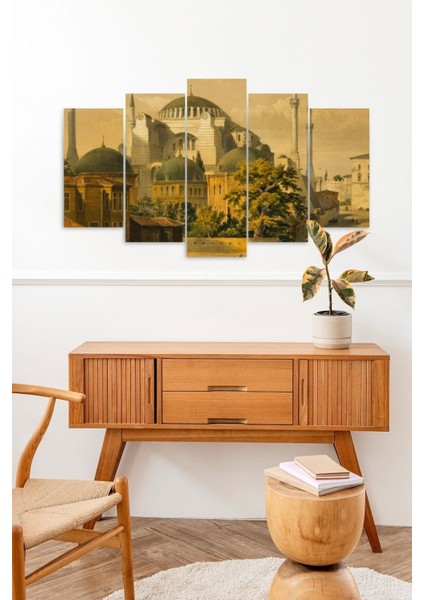 Camii Manzarası 5 Parçalı Mdf Tablo