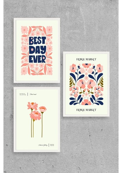 Flower Market Üçlü Ahşap Çerçeveli Tablo fiyatları