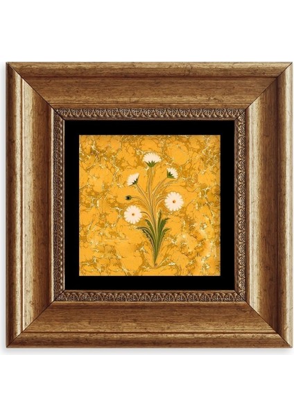 Ebru Sanatı Çiçek Çerçeveli Taş Tablo