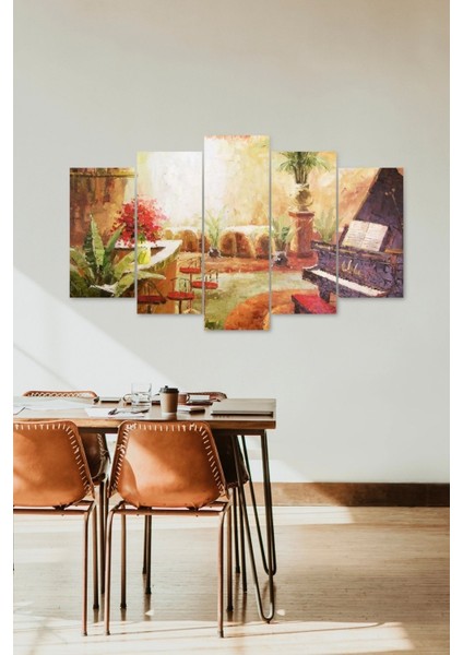 Piyano ve Şehir 5 Parçalı Mdf Tablo