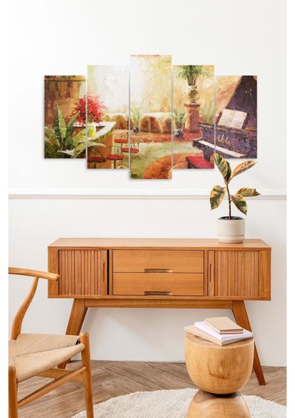 Piyano ve Şehir 5 Parçalı Mdf Tablo fiyatları