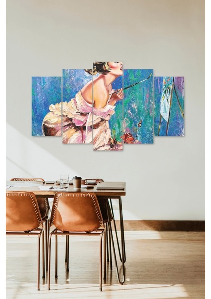 Ressam Kadın 5 Parçalı Mdf Tablo