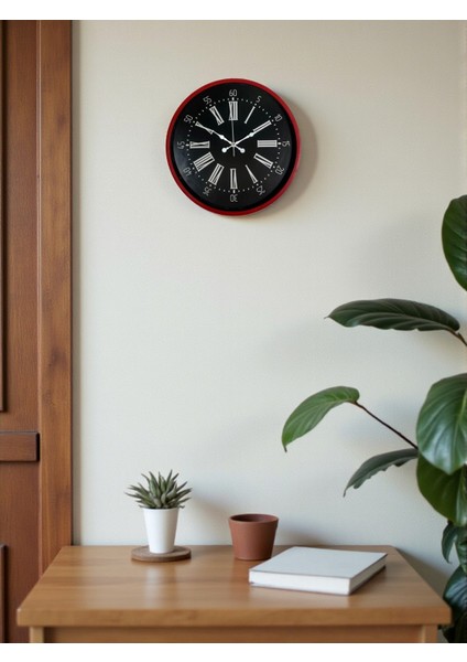 Zentime 36 cm Kırmızı Dekoratif Duvar Saati