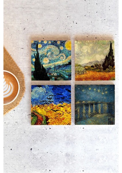 Van Gogh 4'lü Taş Bardak Altlığı