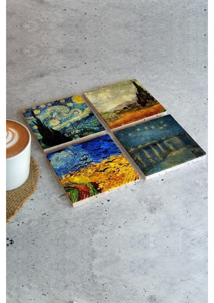 Van Gogh 4'lü Taş Bardak Altlığı fiyatları