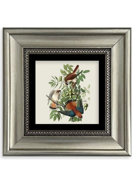 Kuş ve Yapraklar Çerçeveli Taş Tablo