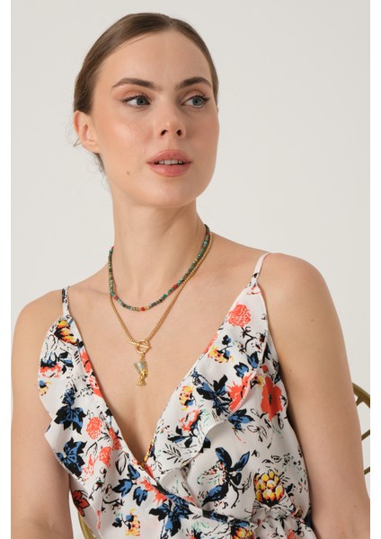 Renkli Doğal Taşlı Gold Zincirli Kolye fiyatları