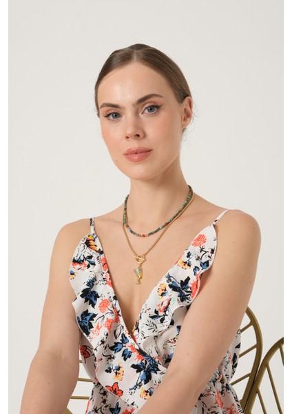 Renkli Doğal Taşlı Gold Zincirli Kolye modelleri