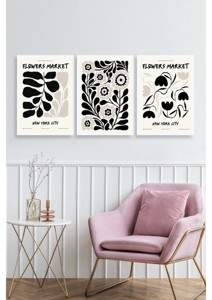 Flower Market Üçlü Ahşap Çerçeveli Tablo fiyatları