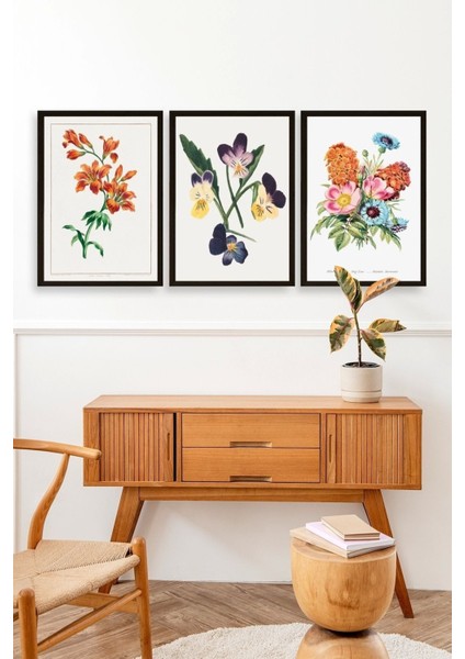 Çiçek Üçlü Ahşap Çerçeveli Tablo fiyatları